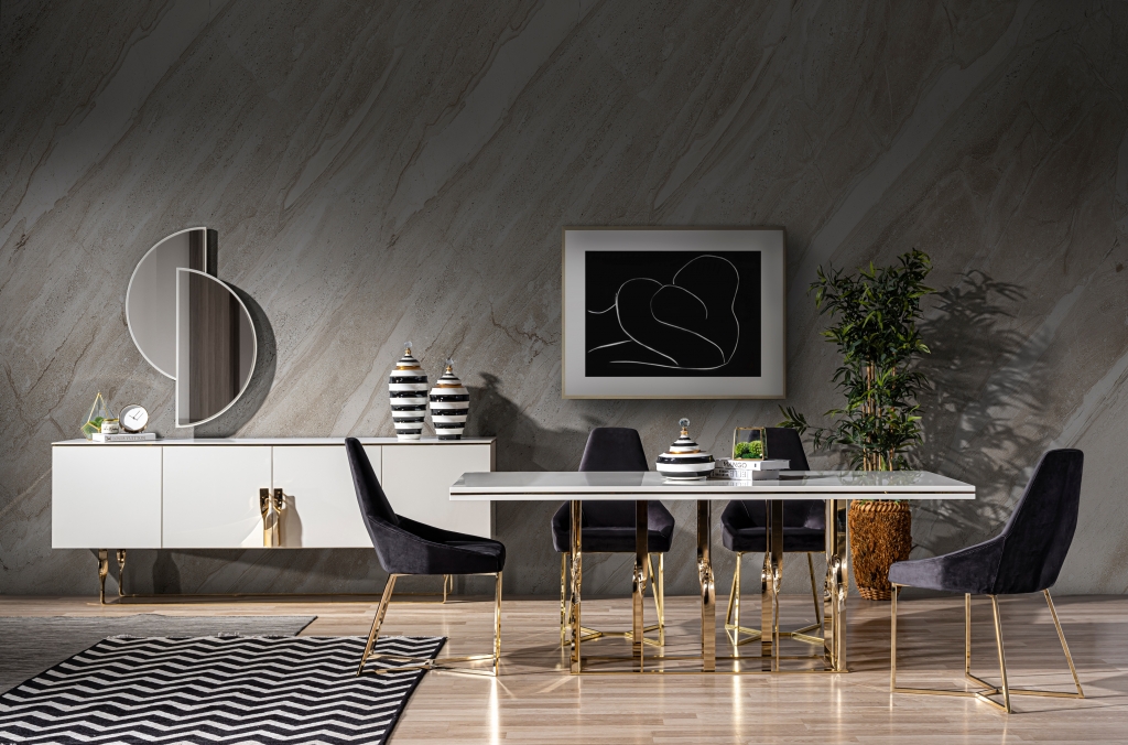 ZEN DINING ROOM SET (WHITE-GOLD) (10)