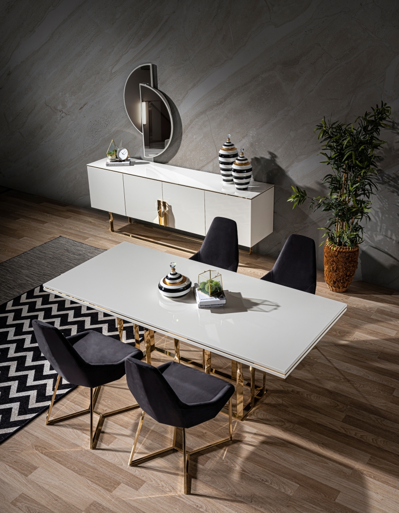 ZEN DINING ROOM SET (WHITE-GOLD) (12)